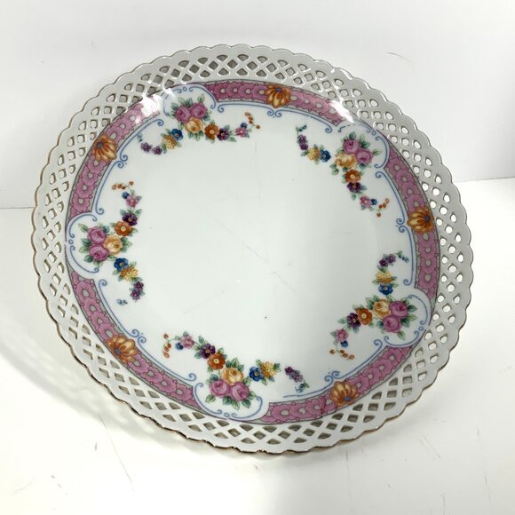 Ca 1920 Schumann Bavaria Dresden Plate Reticulated, Scalloped and Gold Leaf Edge - Picture 8 of 10